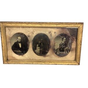 1800’s Tin Type Photos Man Woman Family Framed Damaged